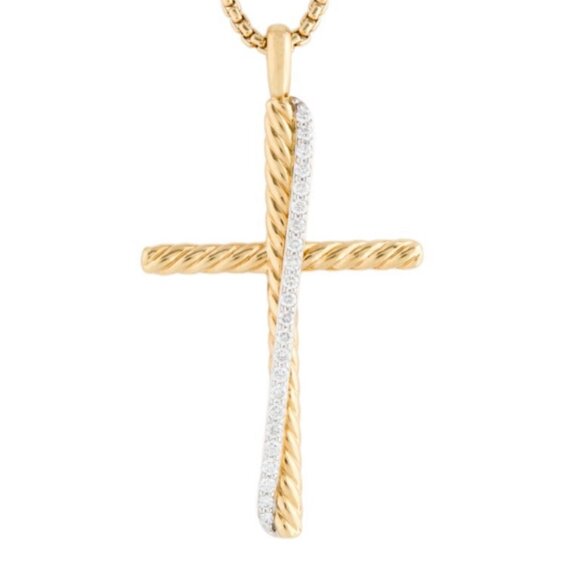 DAVID YURMAN 18K 750 GOLD DIAMOND 0.32CTW CROSSOVER CROSS PENDANT NECKLACE - Picture 2 of 9